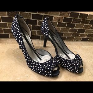 NEW Coach and Four Navy Blue Peep Toe High Heel